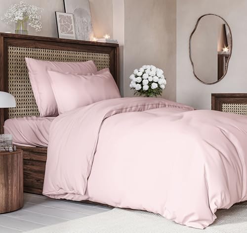 Duvet Cover Twin/Twin XL Size Set - Extra Soft Duvet Cover 68 x 90 with 1 Pillow Sham - Hotel Luxury, Easy Care and Fade Free w/ Zipper Closures & Ties - Comfy, Breathable Bedding Set (Lavender Pink)
