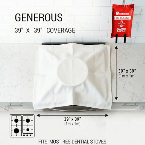 Image of Emergency Fire Blanket for Kitchen Grease Fires 39x39 in 1 Pack | Fiberglass Blanket with Pull Tabs Heat Resistant up to 1076F for Home Kitchen Stove Grill RV Camper Garage and Workshop