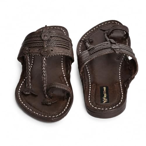 Image of Men's Luxury Handcrafted Genuine Leather Kolhapuri Slippers -C- E43 BROWN