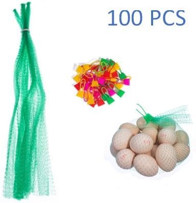 Jennifer Ling 100pcs Mesh Produce Bags,Reusable Nylon Mesh net Produce Grocery Toys Fruits Vegetables Drawstring Storage Poly Bags (Green)