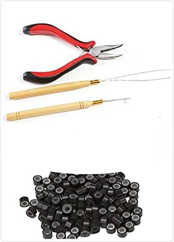 1 bottle/200pcs Micro Links/Beads+1pcs Pulling Needle+1pc plier Hair Extensions Tool kit (#3 DARK BROWN)