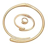 Cubahop collares Choker de Metal geométrico anillos de brazaletes fijan joyería de cadena de collar lisa ajustable para las mujeres (Dorado)