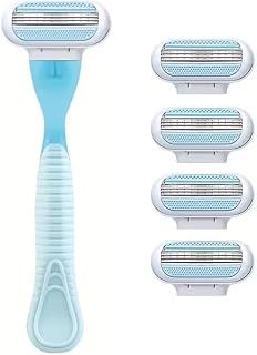 Women's Reusable Safety Razor with 1 Handle and 4 Replacement Cartridges, Multi-Area Shaving Razor for Legs, Underarms, Bikini Line and Facial Hair Grooming