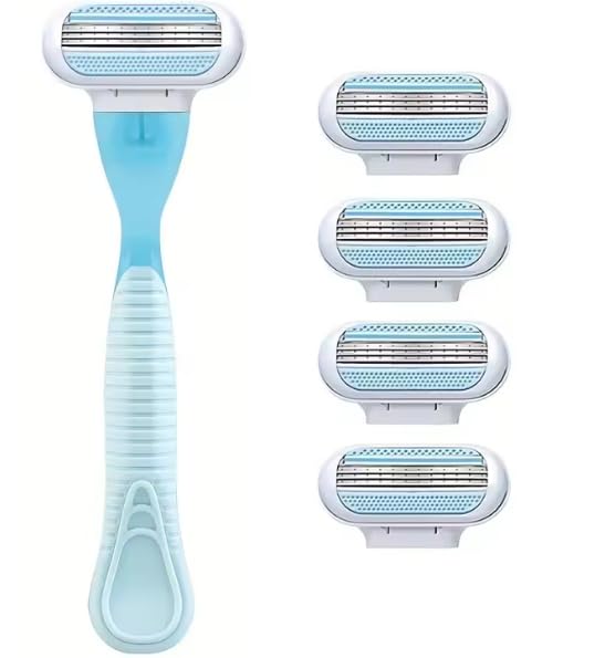 Women's Reusable Safety Razor with 1 Handle and 4 Replacement Cartridges, Multi-Area Shaving Razor for Legs, Underarms, Bikini Line and Facial Hair Grooming