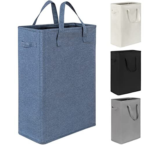 Image of Chrislley 45L Slim Laundry Hamper Narrow Laundry Basket with Handle Foldable Dirty Clothes Portable Skinny Hamper Organizer Storage Bins (22 inches, blue)