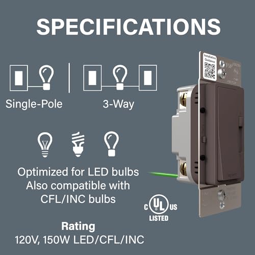 Image of Legrand Radiant 150W LED Dimmer Light Switch 3-Way Rocker Brown 1 Pack