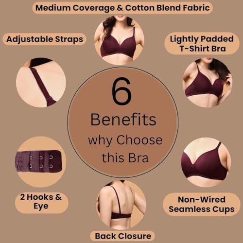 Image of Floret Women's Convertible-Straps T-Shirt Bra Lightly Padded & Non-Wired Medium Coverage Bra