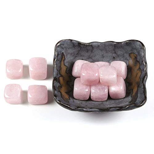CrystalTears Set di 12 PCS Pietre Naturali + Ciotola Nera in Ceramica Chakra Cristallo Curativo Cubi Gemme minerali Collezione Geologia Preziose - Quarzo Rosa