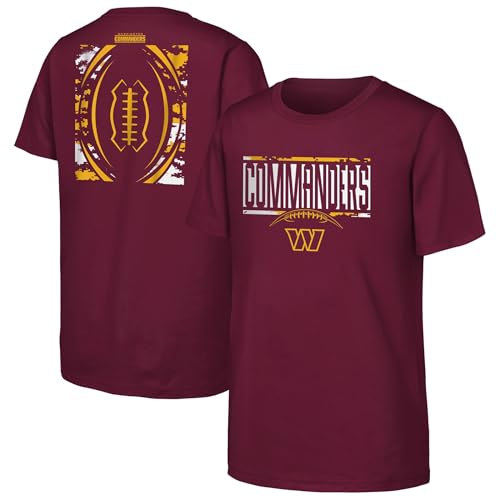 NFL Officially Licensed Kids Youth Boy 8-20 First Down Team Color Primary Logo Short Sleeve Football T-Shirt (Washington Commanders, Red, Small 8)