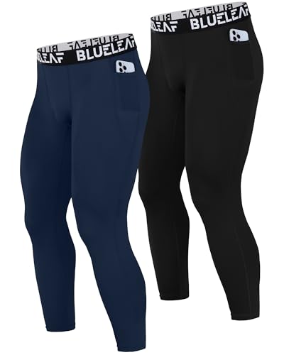 Blueleaf Men's Compression Pants Running Workout Leggings with Pockets Athletic Tights Base Layer for Basketball Sports