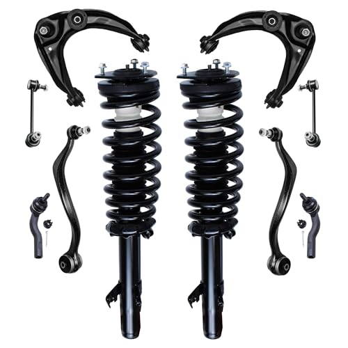 Image of Detroit Axle - 10pc Front End Control Arms Kit for 2003-2008 Mazda 6, 4 Upper Lower Control Arms w /Ball Joints 2 Coil Spring Struts 2 Sway Bars 2 Outer Tie Rod Ends 2004 2005 2006 2007 Replacement