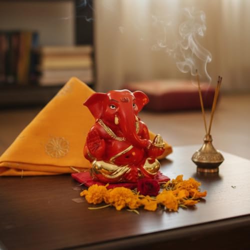 Image of Divine Hindu Miniature Appu Ganesh Idol | Small Murti for Car Dashboard, Home Decor, Office Table, Pooja | Spiritual Gift Item for Housewarming | Ganesh Chaturthi & Diwali Gift | 7 cm