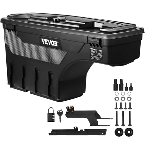 VEVOR Truck Bed Storage Box Lockable with Password Padlock 6.6 Gal/25 L ABS Wheel Well Tool Box Waterproof and Durable Compatible with Ford F-150 2015-2021 Drivers Side (Left)
