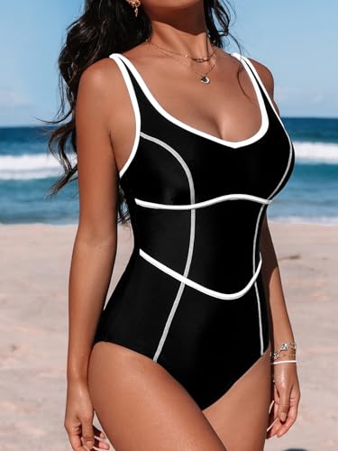 CUPSHE Women's One Piece Swimsuit Scoop Neck Bathing Suit Color Block Adjustable Wide Straps3
