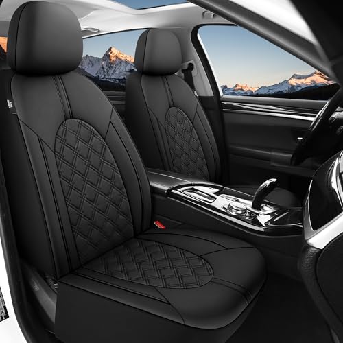 Image of YGL Luxury PU Leather Car Seat Covers Full Set, Non-Slip Seat Cover Protectors, Universal Fit for Cars, Trucks, SUVs, Vans, Pickups, Airbag Compatible, Seat Covers for Car Interior (Black)