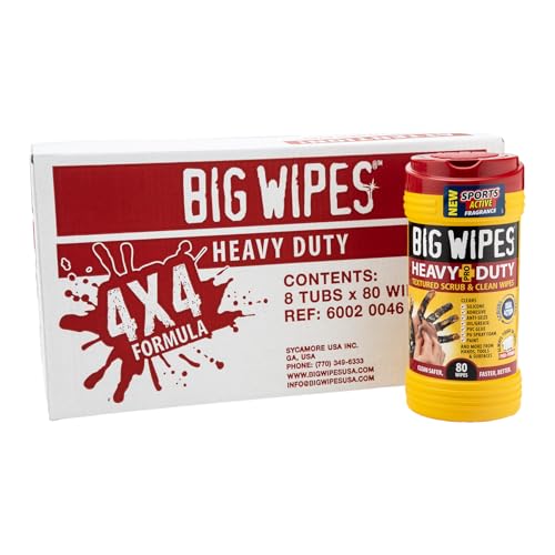 Image of BIG WIPES Heavy Duty Industrial Hand Cleaning Wipes, Textured Scrubbing Degreaser Wipes for Mechanics and Tool Cleaner - 80 Count Canister (8 Pack)