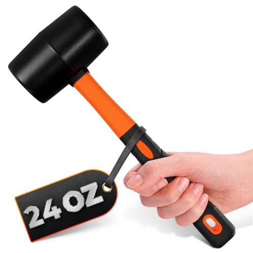 Image of Rubber Mallet Hammer 24 Oz, Soft Face Non-Marring Head (Orange) | Large Mallet with Anti-Vibration Non-Slip Grip; for Flooring, Decking, Fencing, Cabinets, and Furniture Assembly