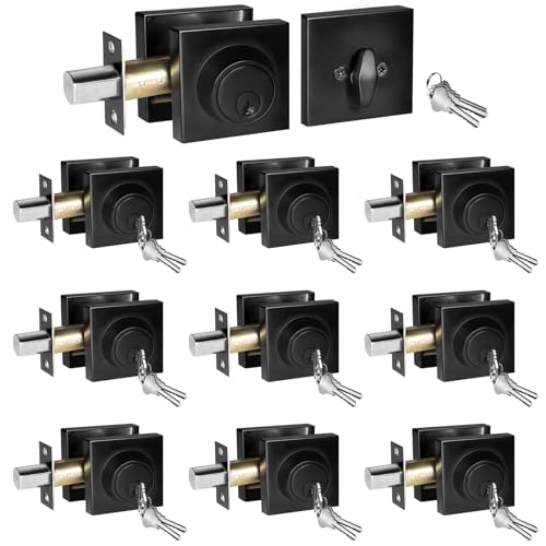 Matte Black Deadbolt, 10 Pack, Square Black Deadbolt Lock with the Same Keys, Keyed Alike Single Cylinder Deadbolts for Office & Home, Modern Dead Bolt Lock for Exterior & Interior, Keyed 1 Side by TooCust - Used condition - US$112.23