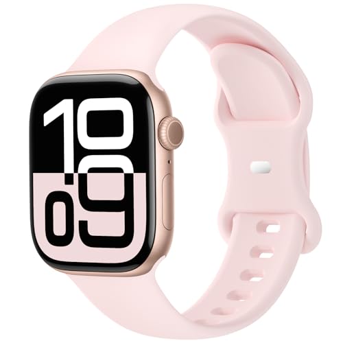 Sport Band Compatible with Apple Watch 49mm 46mm 45mm 44mm 42mm 41mm 40mm 38mm Women Men Replacement Soft Silicone Sport Strap Wristbands for iWatch Series 11/10/9/8/7/6/5/4/3/2/1 Ultra SE Light Pink