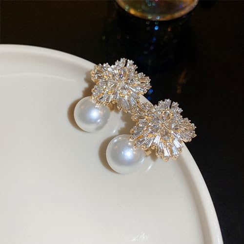YERTTER Chic Pearl Rhinestone Dangle Earrings Crystal Statement Vintage Gold Pearl Earrings Set for Women3