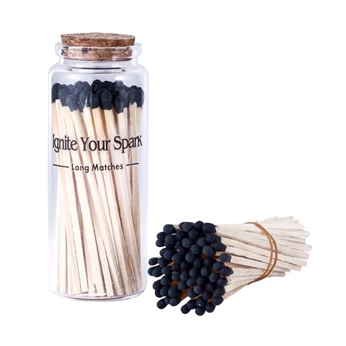 ZEYOUNG 4 Black Match Holder with 3 Strikers, Candle Matches in a Jar, Match Jar with Striker for Candles, Fireplace Matches Bottle, Match Cloche with Strikers,Black Matches for Candles