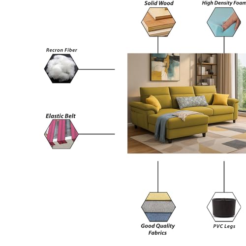Image of Casaliving Seams LHS 4 Seater L Shape Sofa for Living Room (Yellow Fabric) Premium Fabric Sofa