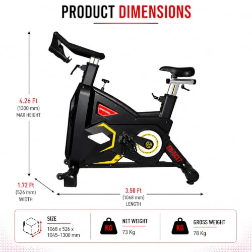 Image of Gym Bike with 26KG Flywheel, Heavy Duty Transformer Spinning bike for Home & Gym, Adjustable Seat & Handlebar Exercise cycle, Friction Resistance, Indoor Cycling Bike 200Kg Capacity (Black)