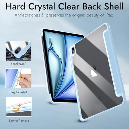 Image of Robustrion Cover for iPad Air 13 inch M4 /M3 /M2 (2026 /2025 /2024) Cover Case with [Pencil Holder] [Transparent Back] Hybrid Case Cover for iPad Air 13 inch [Auto Sleep Wake Support] - Light Blue
