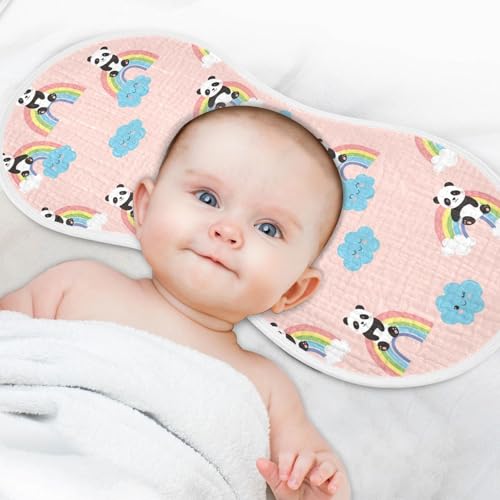 J JOYSAY Pandas Cloud Rainbow Pink Baby Burp Cloths for Boys Girls Large 22''x11'' Cotton 4 Layer Baby Spit Up for Drool Newborn one sizex24