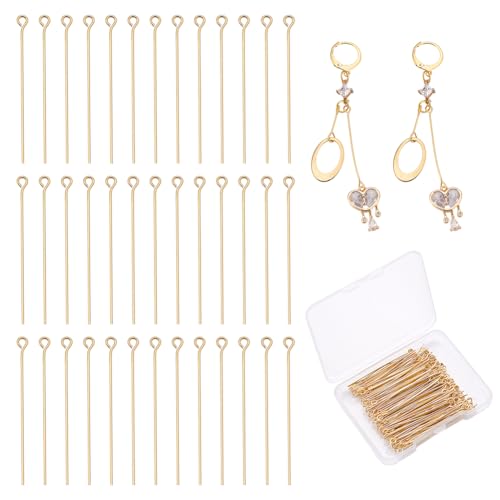 PH PandaHall 200pcs 40mm Épingle à Oeil en Acier Inoxydable 304 pour Bijoux Tige Boucle Oreille, Tige Bijoux Plaquées Or 18K, 0.7mm Epoingle à Œil Ouvert...