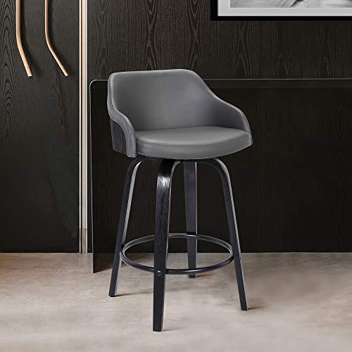 Alec Butaco de Bar Giratorio de Cuero Sintético, Altura de Mostrador 26", Negro y Gris miniatura 2