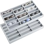Amylove 2 Pcs Sunglass Organizer Trays Glasses Stackable Jewelry Trays Sunglass Organizer Display Box(18 Grids,Gray)
