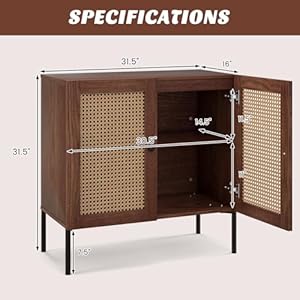 Giantex buffet cabinet wood sideboard storage cabinet with rattan door 3 position adjustable shelf freestanding coffee bar accent cabinet kitchen cupboard organizer for living room hallway  urban country home decor