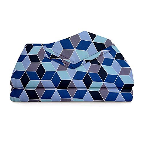 Image of HOMEKART (110 TC & 110 GSM 100% Cotton Feel Bedsheet for Single Bed with One King Size Pillow Covers Soft /Breathable Wrinkel Free -60x90 Inches - (Dark & Blu)