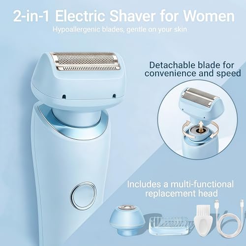 Image of Livora Electric Shaver for Women, SilkGlide Cordless Razor for Legs Underarms Bikini, Painless Hypoallergenic Lady Trimmer, IPX7 Waterproof Wet Dry Use, USB Rechargeable (Blue)