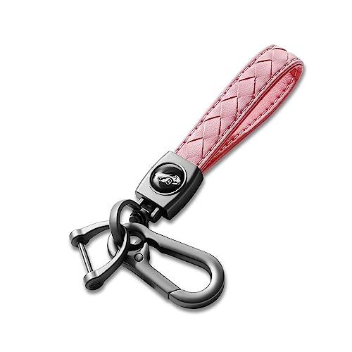 Image of Gkeygo Carabiner Keychain, Universal Heavy Duty Woven Handmade Leather Key Chain, Car Fob Key Keychains with 360 Degree Rotatable Snap Swivel and Anti-Lost D-Ring for Men and Women, Gunmetal - Pink