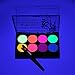 Produktbild Kinderschminke Set,8 Farben Fluoreszierend Schminkpalette mit 1 Pinsel Professionelle Face Paint Ungiftige Wasserbasis Waschbar Hypoallergen Schminke Bodypainting für Halloween Party Cosplay Kostüme