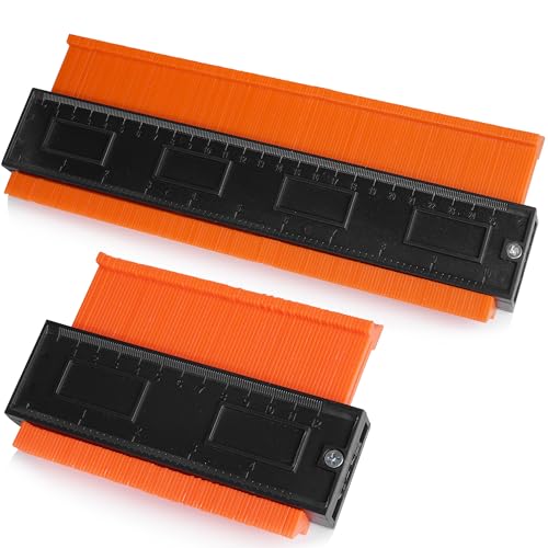 PREMIUM Magic Formzeichner Schablone im 2er Set I Konturenlehre Werkzeug zum perfekten Zuschneiden von Fliesen, Laminat, Parkett uvm. I Vervielfältigungslehre Gadgets für Männer (12 + 25 cm Orange)