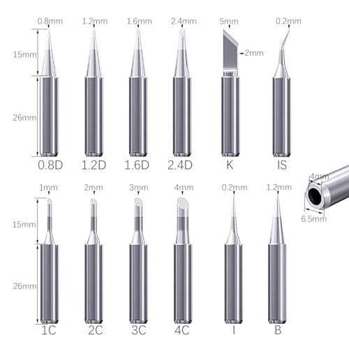 Image of RLECS 12PCS 42x6mm Multi Layer Plating Polished Purple Copper Core 900M Soldering Iron Tip Silver Welding Equipment Accessories for Precision Circuit Repair and Electronic DIY