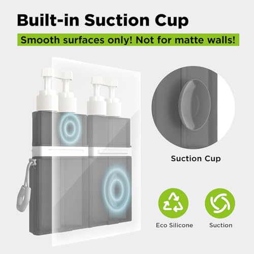 4 in 1 Travel Toiletry Containers,TSA Approved Refillable Travel Size Toiletries Bottles Set with Suction Cup for Smooth Walls - for Shampoo,Conditioner,Body Wash,Lotion.(Grey)2
