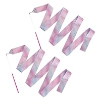 FuzlPnag 2 Stück Gymnastikband mit Stab,2M Regenbogen Bänder für Gymnastik,Rhythmische Sportgymnastik Band Tanzbänder,für Mädchen Kinder Kunsttänze Training Zirkus Party