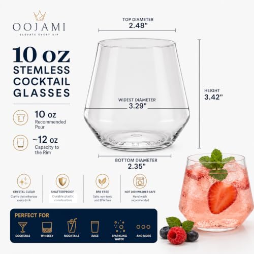 Image of Oojami 40 Count 10 oz Unbreakable Stemless Wine Champagne Whiskey Glasses