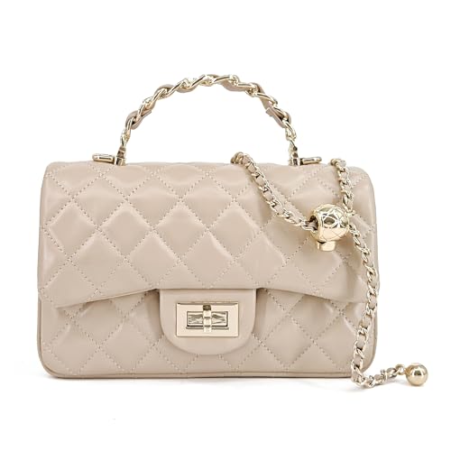 Image of M-ioi-M Small Quilted Crossbody Bags for Women,Leather Shoulder Bag with Gold Chain Strap,Metal Top Handle Flap Evening Purse