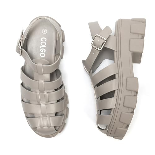 Image of Colgo Womens Platform Wedge Sandals Chunky Block Heeled Adjustable Buckle Fisherman Sandals for Summer