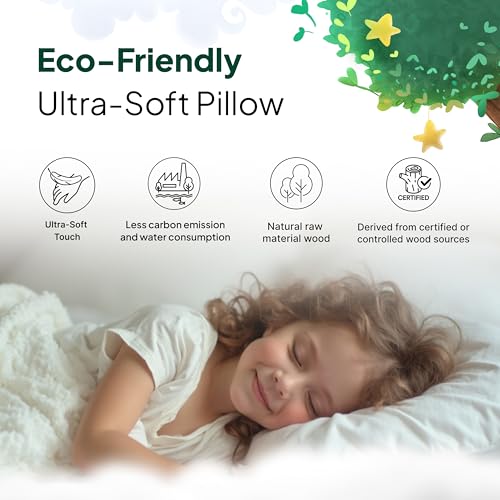 Image of Organic Cooling Tencel Lyocell Toddler Pillow & Pillowcase Set (13x18) for Hot Sleepers, Non-Toxic, Hypoallergenic, Skin Friendly, Eucalyptus Fiber, Moisture-Wicking Down Alternative Pillow