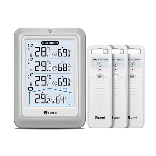 Termómetro inalámbrico para interiores y exteriores con 3 sensores, pantalla de 4.5 pulgadas, alcance de 100 m y retroiluminación Ajustable