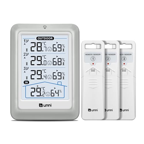 Termómetro inalámbrico para interiores y exteriores con 3 sensores, pantalla de 4.5 pulgadas, alcance de 100 m y retroiluminación Ajustable