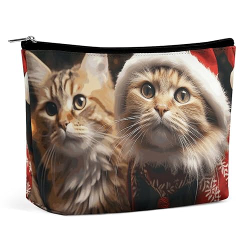 Bolsa de cosméticos, Bolsa de Maquillaje para Mujer, Bolsa de Maquillaje portátil, Estuche de Maquillaje con diseño de Gato navideño, Bolsa de Viaje para artículos de tocador, Accesorios de Viaje
