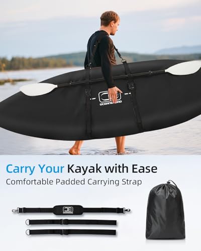 Image of OCEANBROAD Kayak Cover(Non-Fishing) UV&Water-Resistant for Outdoor Storage | 600D Black with Strap, For 9.3-10.5ft x 34in, UPF 50+, Water-Resistant, UV-Resistant, Outdoor Storage, Kayak Accessories