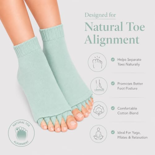 Image of Foot Alignment Socks Men & Women | Five Toe Separator | Foot Pain Relief | Bunion Corrector | Plantar Fasciitis | Improving Posture & Increasing Flexibility | Free Size | 1 Pair | UK8-11 (Mint Green)